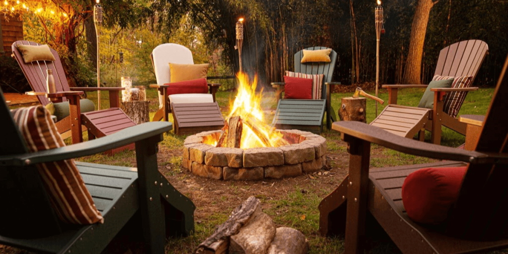 Outdoor arrangement of Adirondack chairs on a patio